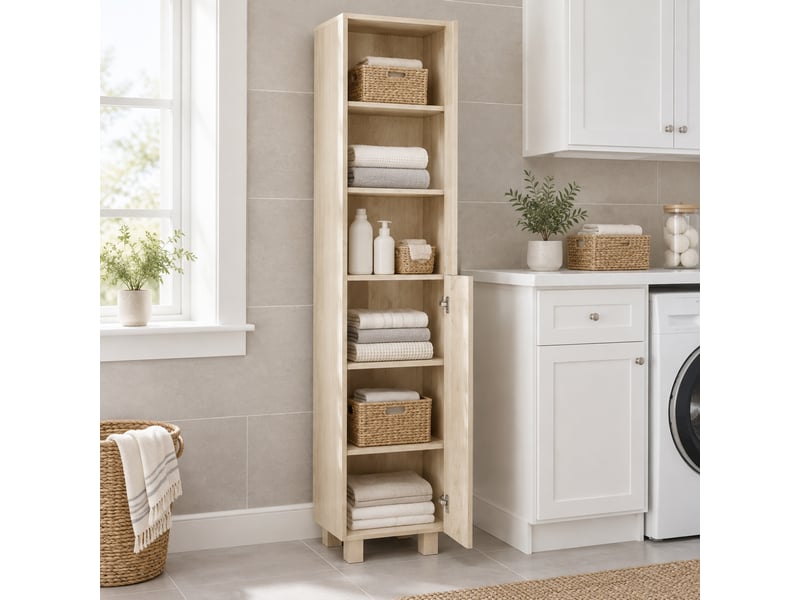 Colonne de salle de bains 35x30x162,5 cm effet chêne avec porte et étagères - Conforama E