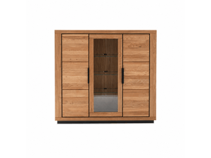Vaisselier vitrine 3 portes dont 1 porte centrale vitrée , coloris chêne massif huilé - longueur 153 x hauteur 142 x profondeur 40 cm