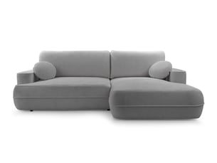 Canapé d'angle droit convertible <strong>AX LIVING </strong> <strong>Peoni</strong> 4 places Velours gris avec coffre de rangement