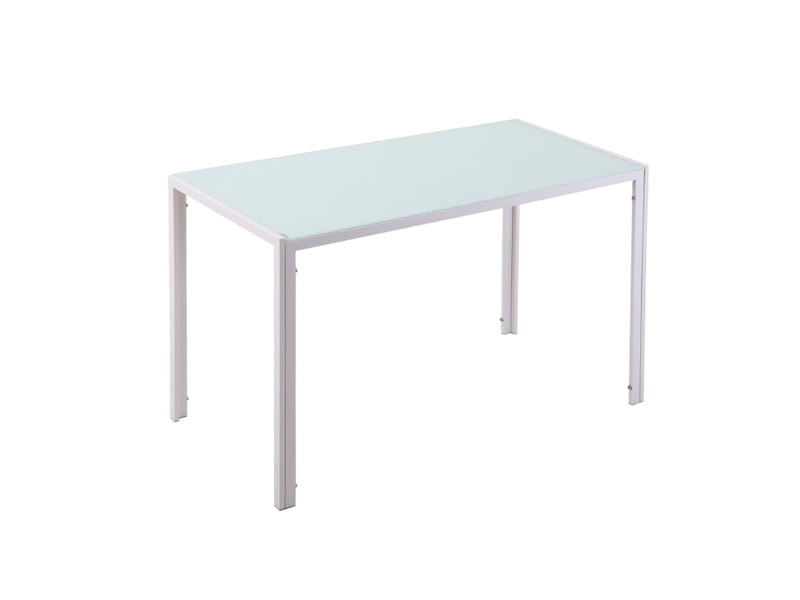  Table de cuisine 120x60, plateau verre trempé table à manger, structure métal blanc, design moderne, surface facile d'entretien  - Conforama A