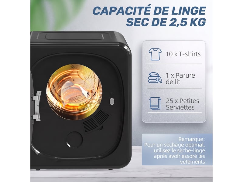  Sèche linge à évacuation électrique 800 w 2,5 kg avec 5 modes de séchage, charge frontale, cuve en acier inoxydable  - Conforama A