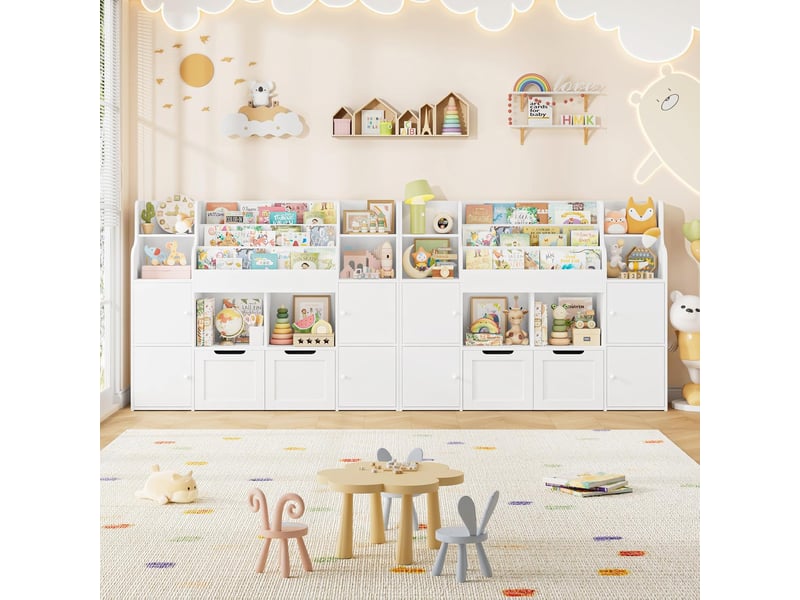  Meuble de rangement enfant bibliothèque enfant 122x30x100cm blanc  - Conforama E