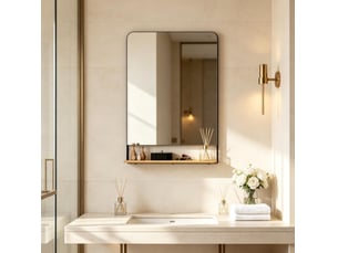 Miroir mural rectangulaire 80 x 60 cm – noir – étagère intégrée, cadre en métal et éléments en bois