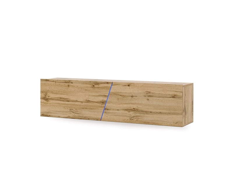 Meuble tv suspendu 160cm design minimaliste moderne lumière led regat - bois neutre Slant - Conforama D