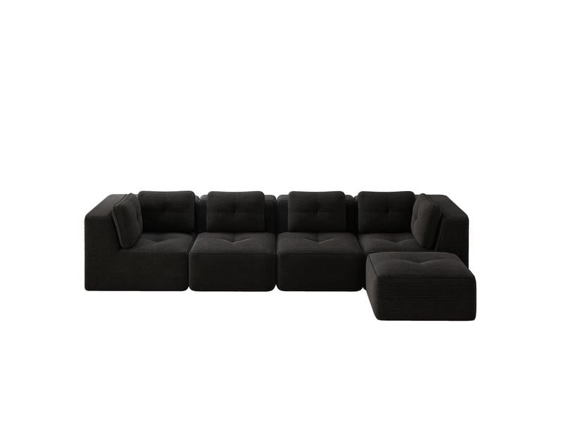  Sofa modulable d'angle sans cadre, canapé 4 places confortable avec assise profonde, coussins moelleux et tissu en velours côtelé noir, pas d'assemblage requis et pieds antidérapants  - Conforama A