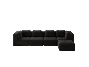 Sofa modulable d'angle sans cadre, canapé 4 places confortable avec assise profonde, coussins moelleux et tissu en velours côtelé noir, pas d'assemblage requis et pieds antidérapants