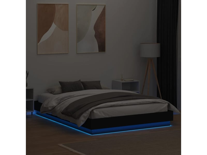 Lit double- lit adulte - cadre de lit avec led sans matelas noir 150x200 cm - Conforama C