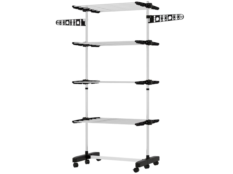  Séchoir à linge, 5 niveaux, pliable, système de pliage en un clic, 142 cm x 55 cm x 172 cm, noir et argent  - Conforama B