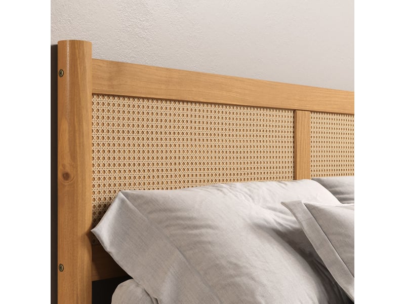 Lit double cefira 160x200 avec tête de lit en rotin - coloris chêne  - Conforama D