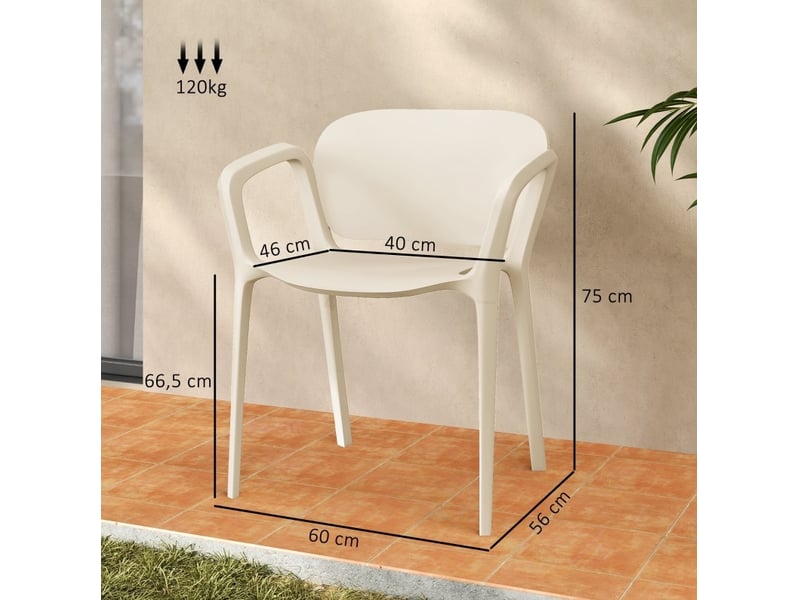  Lot de 4 fauteuils de jardin empilables 60x56x75 cm – blanc – plastique résistant aux intempéries  - Conforama C