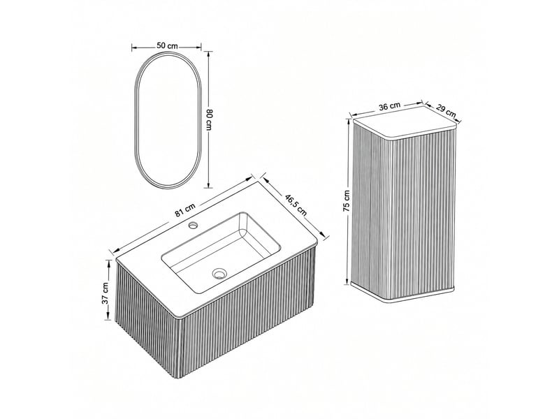  Ensemble meuble vasque 80 cm avec miroir led ovale, finition chêne  - Conforama C