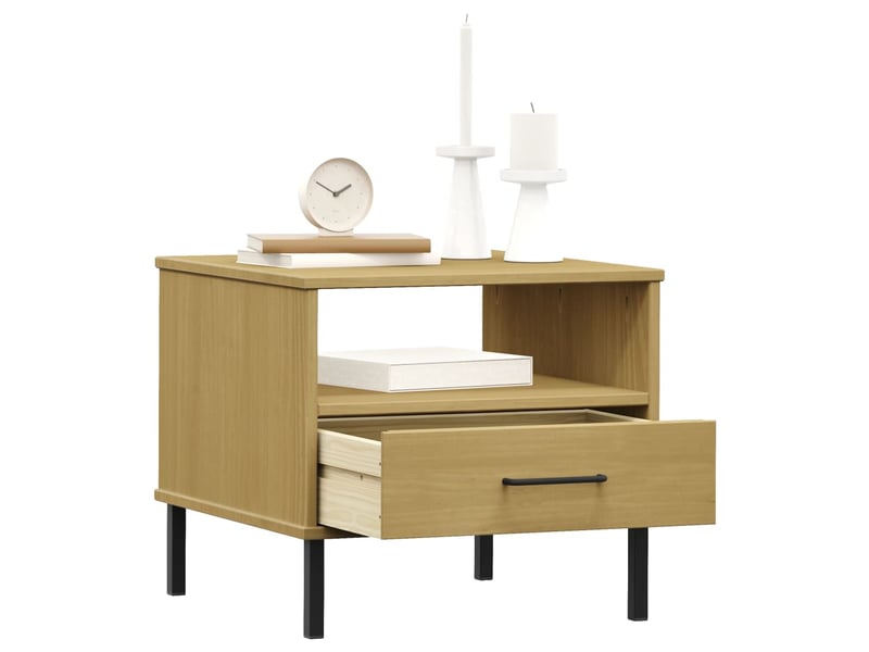  Table de chevet - cabinet de chevet - table de nuit avec pieds en métal marron bois pin massif oslo  - Conforama B