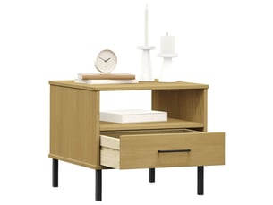 Table de chevet - cabinet de chevet - table de nuit avec pieds en métal marron bois pin massif oslo