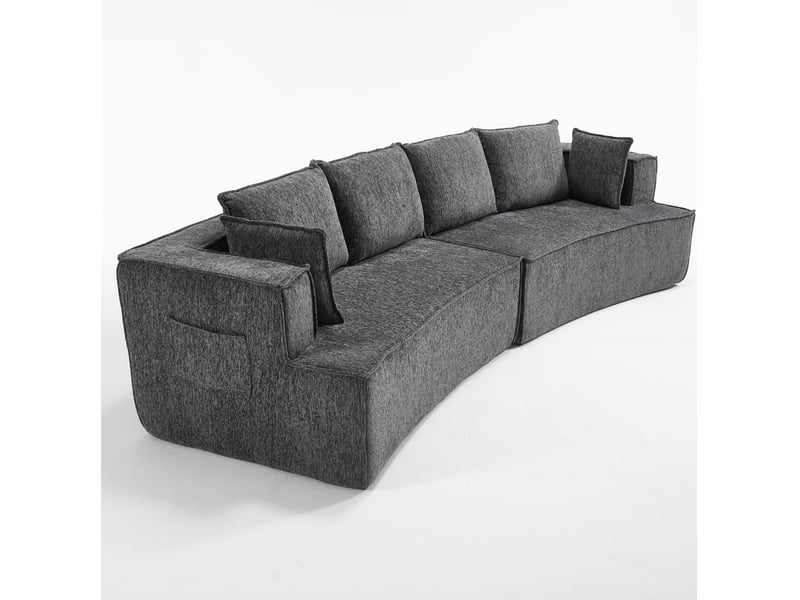  Canapé modulaire 4 places incurvé à assise profonde avec ressorts, en velours côtelé gris foncé  - Conforama A
