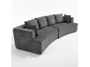 Canapé modulaire 4 places incurvé à assise profonde avec ressorts, en velours côtelé gris foncé