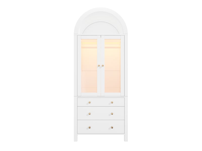 Armoire blanche avec éclairage led et portes en verre - penderie 3 tiroirs 80x50x200 cm - Conforama A