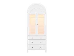 Armoire blanche avec éclairage led et portes en verre - penderie 3 tiroirs 80x50x200 cm