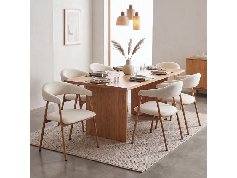  Chaises de salle à manger lot de 2 rembourrée en chenille, pieds en métal effet bois, beige  - Conforama C