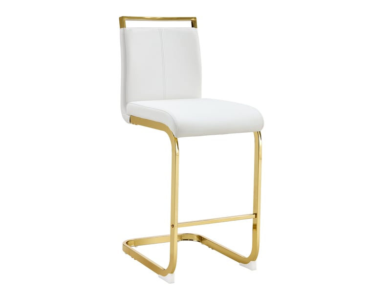  Tabouret de bar lot de 2 en similicuir avec repose-pieds et pieds métalliques dorés, blanc  - Conforama A