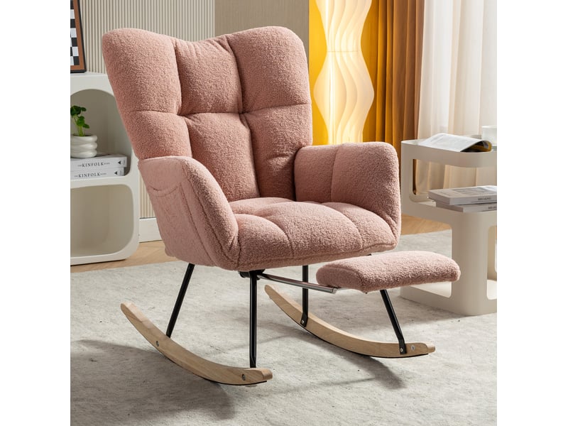  Fauteuil à bascule modenvie en tissu teddy rose avec repose-pieds pliable 70 x 98 x 98,5 cm  - Conforama B
