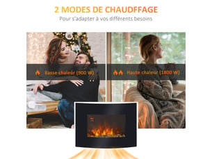 Cheminée électrique murale éclairages latéraux led design affichage avant-gardiste led avec télécommande et minuterie 9001800 w luminosité réglable noir