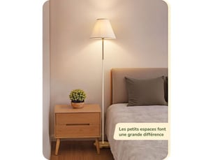 Lampadaire retro conique e27 2700k interrupteur au pied base dorée, abat-jour coton lin blanc cassé