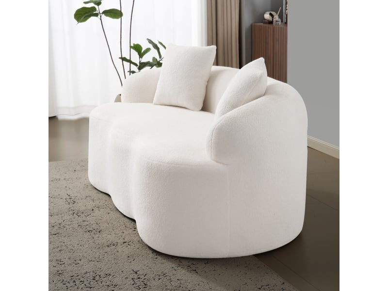  Canapé droit 2 places aux formes arrondies avec coussins  - assise mousse et ressorts, tissu - blanc  - Conforama C