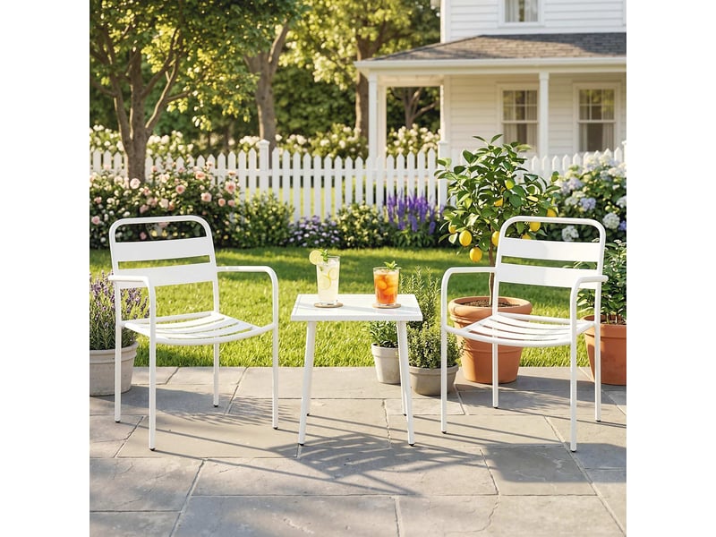 Ensemble bistro 3 pièces : table en verre et 2 chaises, mobilier d'extérieur blanc. - Conforama C