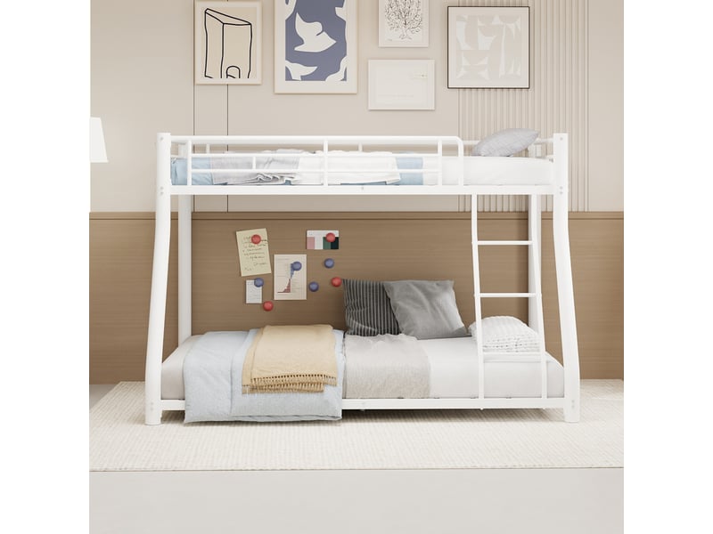  Lit superposé en métal pour adultes avec échelle et garde-corps intégral, couchage inférieur 140 x 190 cm  - Conforama D