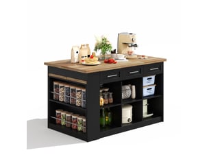 Îlot de cuisine multifonctionnel 150x90x90 cm avec table extensible mdf naturel et noir