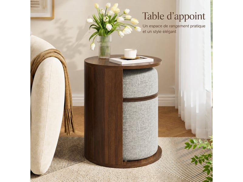  Table d’appoint ronde avec pouf intégré, effet noyer, ø 38 cm  - Conforama B