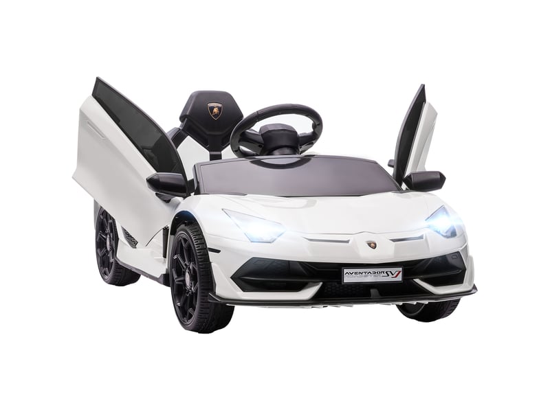  Voiture électrique lamborghini sous licence, 12 v, pour enfants, avec klaxon et télécommande, 107,5 x 63 x 42 cm, blanche  - Conforama A
