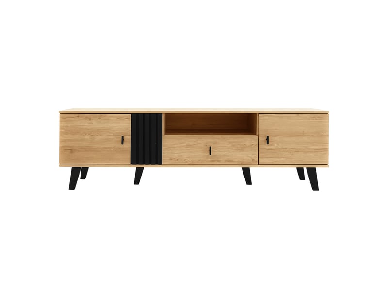  Meuble tv 170 cm bois noir - tiroirs et rangements polyvalents, design élégant  - Conforama A