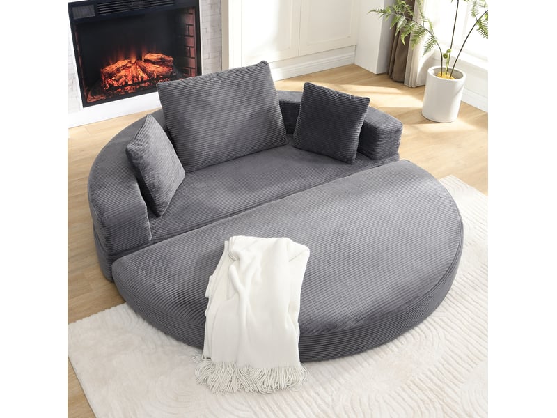  Canapé convertible 2 places en velours côtelé gris avec 3 coussins, couchage ovale pour petits espaces  - Conforama E