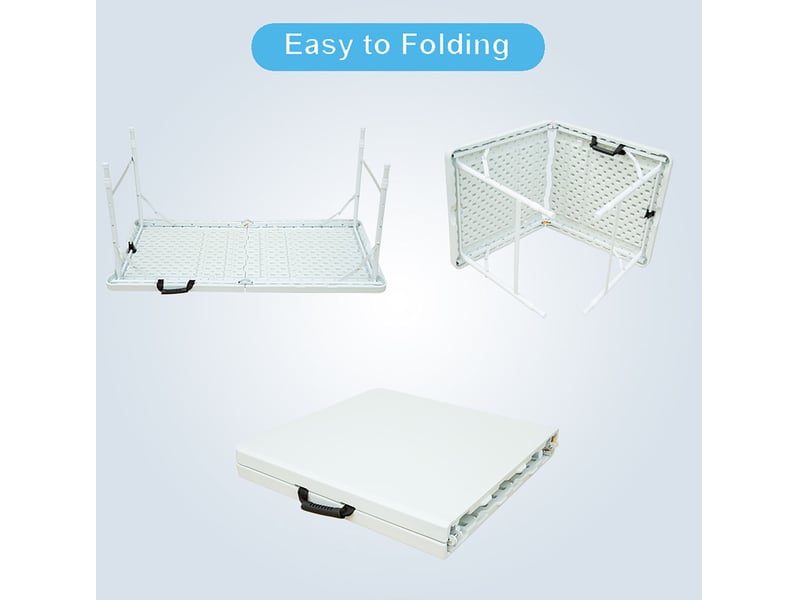  Table pliante d'extérieur ulevr réglable en hauteur de 58 à 73,66 cm, 124,97 x 60,96 cm, plateau en plastique, pieds en acier, blanche  - Conforama C