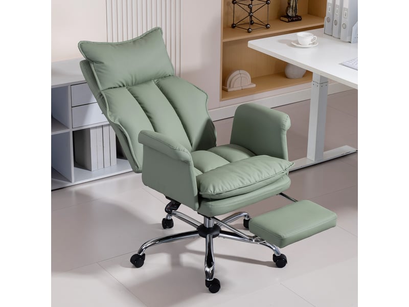 Fauteuil de bureau avec repose-pieds dossier inclinable haut rembourré épais similicuir roues vert - Conforama B