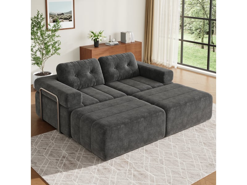  Canapé d’angle modulable 4 places en chenille gris, 258 × 165 × 79 cm IKSETERA TRADING LTD - Conforama E