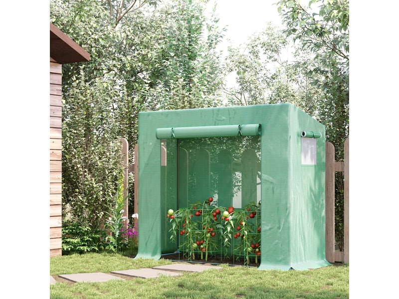  Serre de jardin en aluminium, avec porte enroulable et fenêtres latérales, en acier et plastique, 200 x 76 x 168 cm, verte  - Conforama C