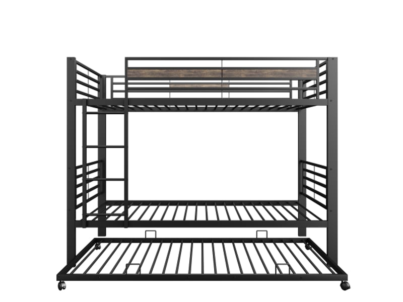 Lit superposé enfant 90x200 cm avec lit gigogne 90x190 cm - 3 couchages - pour chambre d’enfant - métal - noir - Conforama R