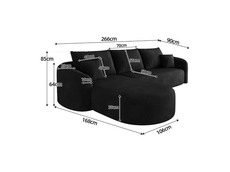  Canapé d'angle modulaire sans montage pour salon  - structure souple en tissu chenille noir  - Conforama D