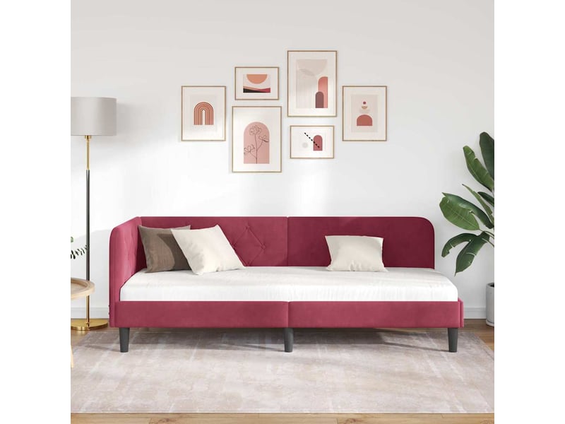  Lit simple- lit adulte -  cadre de lit d'angle bordeaux 80 x 200 cm velours  - Conforama C