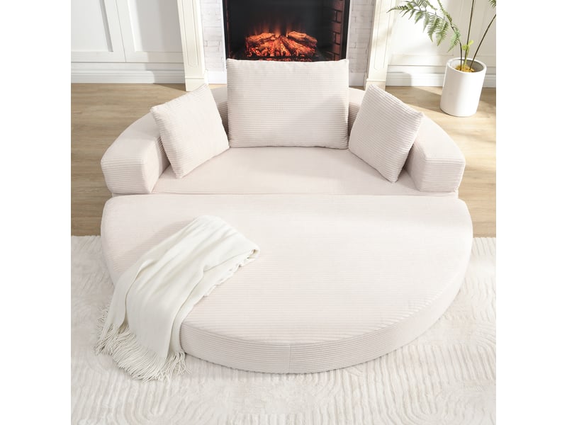  Canapé convertible pliable 2 en 1 avec 3 coussins et bordure enveloppante en velours côtelé beige, 173 × 176 cm  - Conforama B