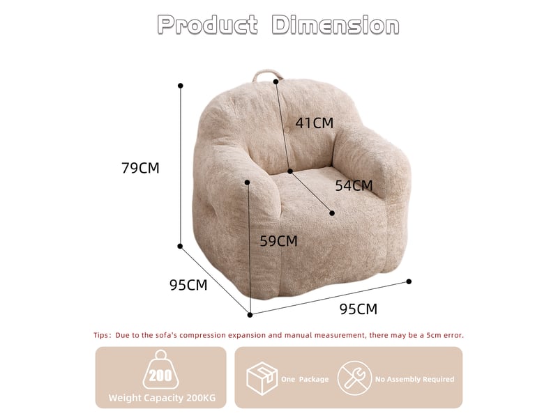  Fauteuil poire 95x95x79 cm – beige – mousse déchiquetée, accoudoirs enveloppants et dossier ergonomique  - Conforama C