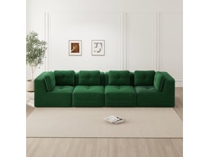 Canapé droit, canapé modulaire 4 places pour salon, conception antidérapantecord, assise profonde, coussins doux, sans montage, antidérapant, vert