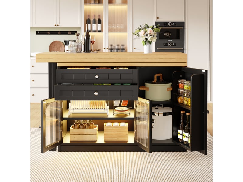 Îlot de cuisine extensible et pivotant 120-194 cm avec rangements noir - Conforama C