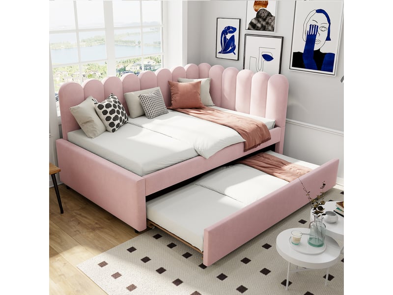 Lit en tissu rose 140x200 cm  - Conforama B