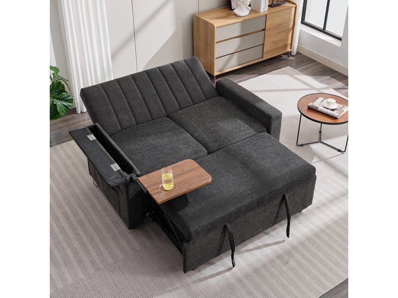 Canapé convertible 2 places 140x84.5x84 cm - canapé-lit extensible - usb et type-c - chenille - beige CozyNest - Conforama D