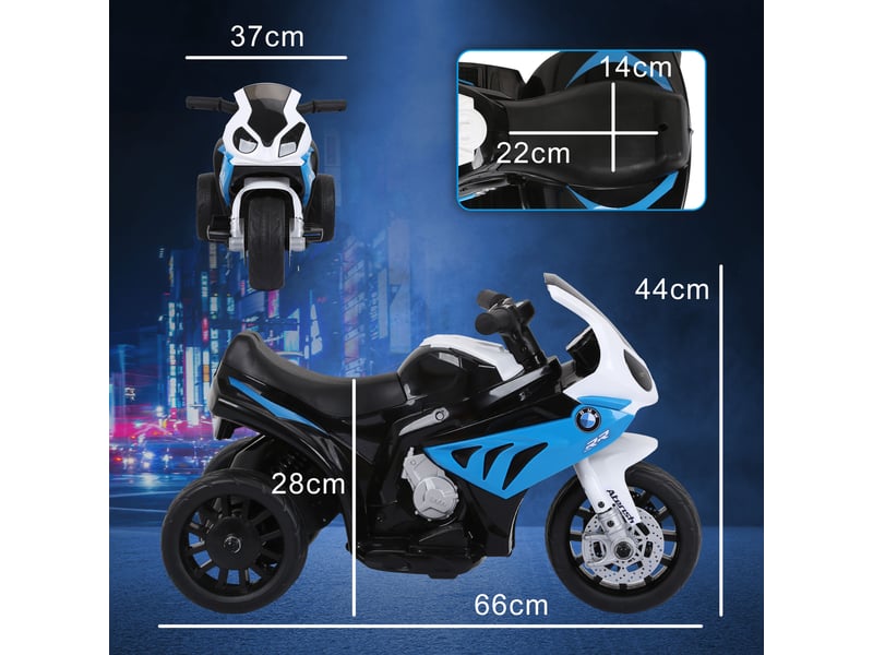  Moto électrique pour enfants de 18 à 36 mois, bmw s1000rr sous licence, vitesse 2,5 kmh, charge maximale 20 kg, dimensions 66 x 37 x 44 cm, bleue  - Conforama E