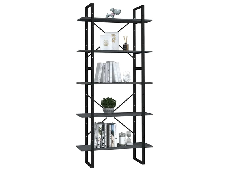  Bibliothèque à 5 niveaux, armoire à livres gris 80x30x175 cm bois de pin  - Conforama C