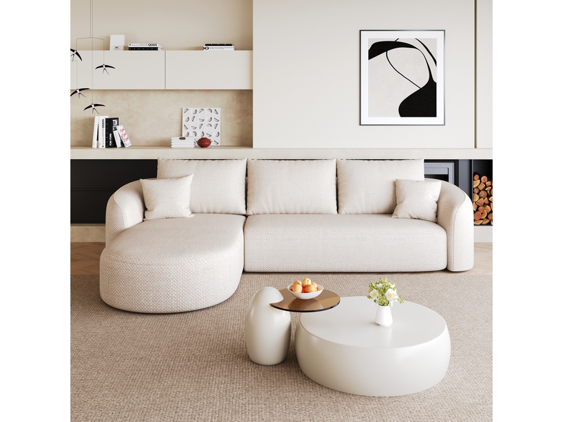  Canapé d'angle modulable 3 places en chenille blanc, 266 x 168 x 85 cm, méridienne gauche, sans armature, sans montage, livré compressé, pour le salon CARDUME ESTIVAL - Conforama B